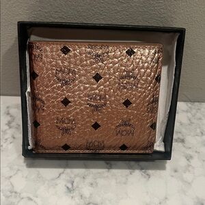 MCM Metallic Rose Wallet with Logo Pattern